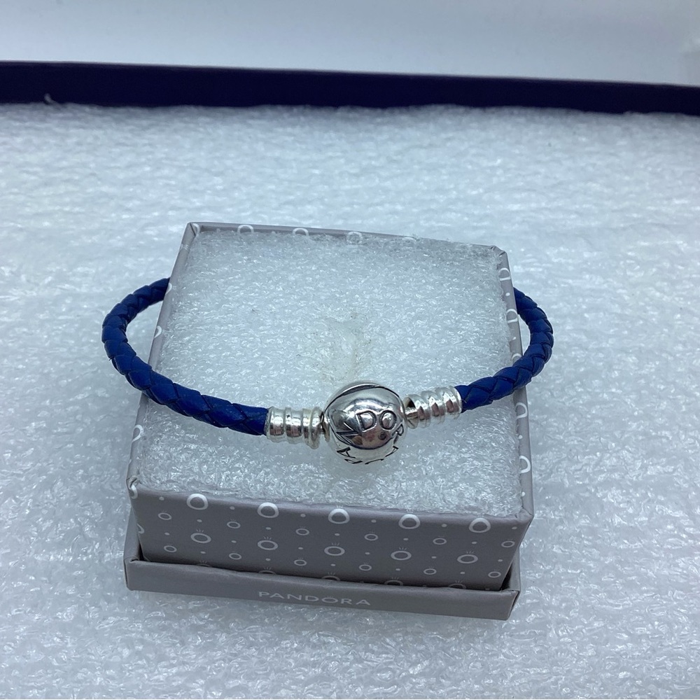 Pandora,” 16CM Single  Navy Blue  Braided Leather Round Clasp